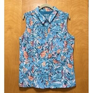 Real Legends Womens Mariner Multi Sleeveless Button Front Tank Fishing Boating L